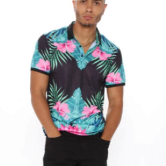 Island Of Tahiti Short Sleeve Polo - Black/Multi Color - Men's Sizes - NWT - Picture 2 of 3